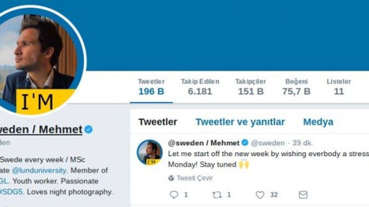 İsveç'in resmi Twitter hesabı Türk öğrenciye emanet