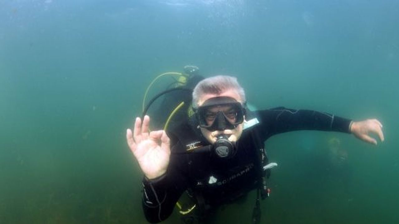 Belediye başkanı Körfez sularındaki yaşamı incelemek için dalış yaptı