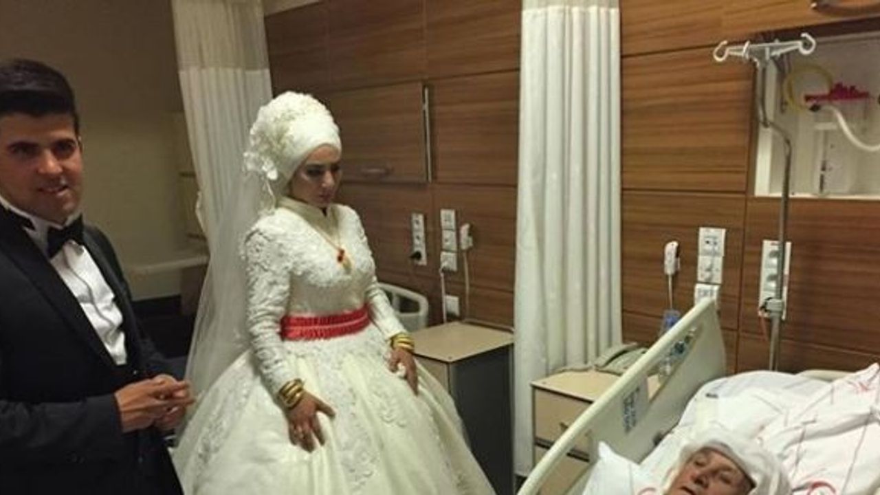 Gelin ve damatlıkla önce hastaneye, sonra düğün salonuna gittiler
