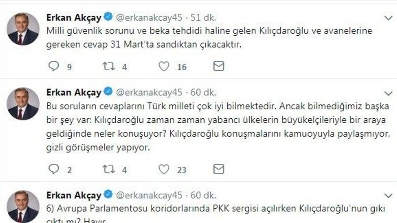 MHP’li Akçay’dan sosyal medya üzerinden Kılıçdaroğlu’na eleştiri