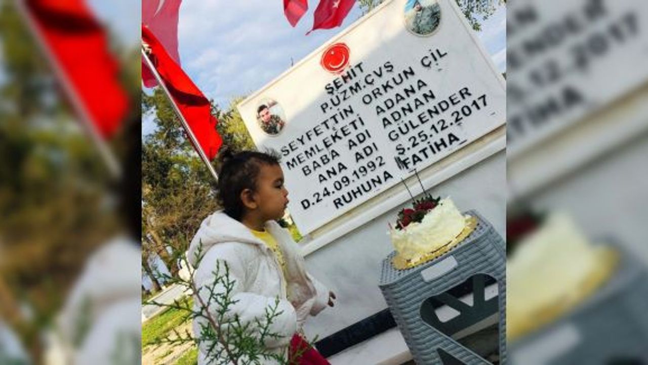 Şehit kızı doğum gününü babasının mezar başında kutladı